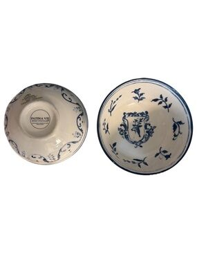 Set of 2 Patina Vie Anthropologie Blue and White Whimsical Decorative Bowls